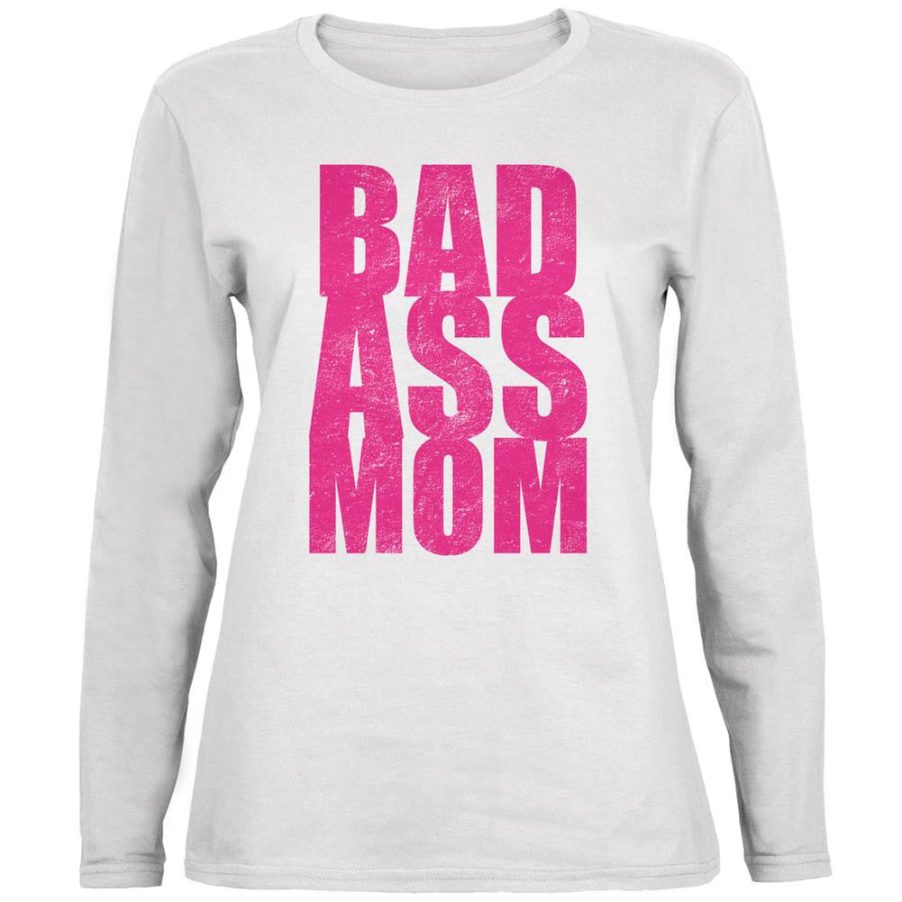 Bad Ass Mom White Womens Long Sleeve T-Shirt Women's Long Sleeves Old Glory 2XL White 