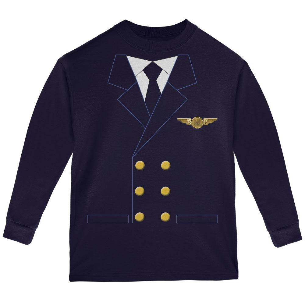 Halloween Airline Airplane Pilot Navy Youth Long Sleeve T-Shirt Youth Long Sleeves Old Glory LG Blue 