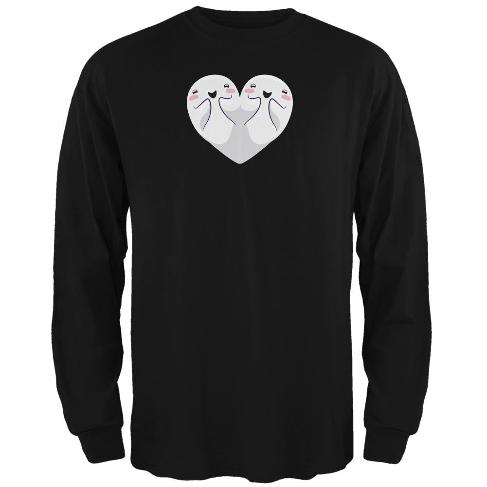 Halloween Heart Shaped Ghosts Black Adult Long Sleeve T-Shirt Men's Long Sleeves Old Glory 2XL Black 