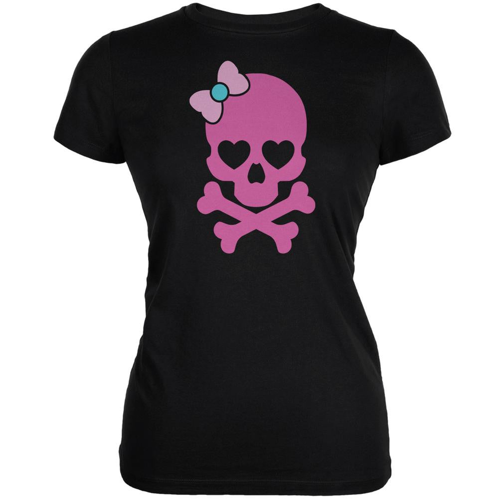 Halloween Pink Skull and Bow Black Juniors Soft T-Shirt Juniors T-Shirts Old Glory 2XL Black 