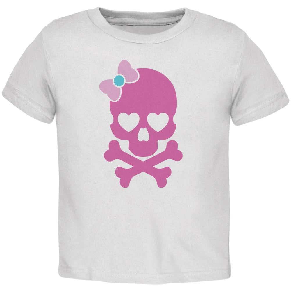 Halloween Pink Skull and Bow White Toddler T-Shirt Toddler T-Shirts Old Glory 2T White 