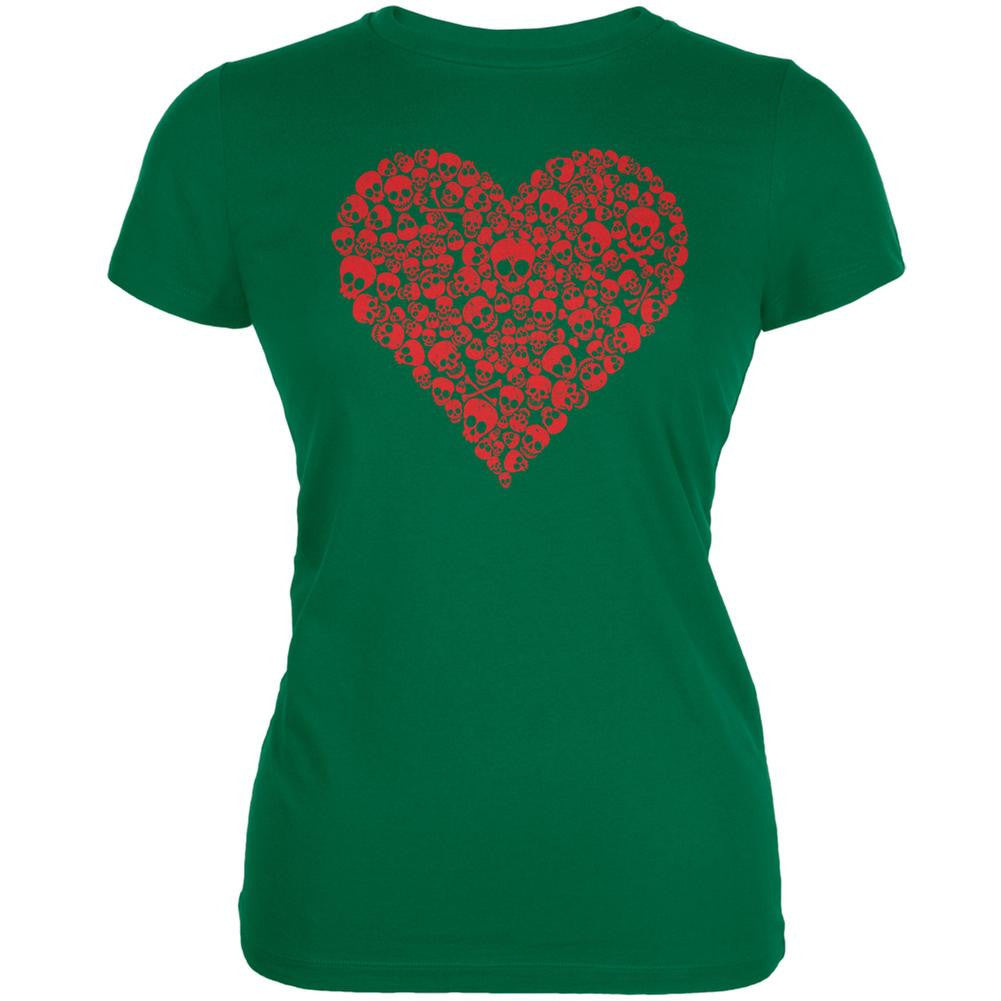 Halloween Skull Heart Kelly Green Juniors Soft T-Shirt Juniors T-Shirts Old Glory 2XL Green 