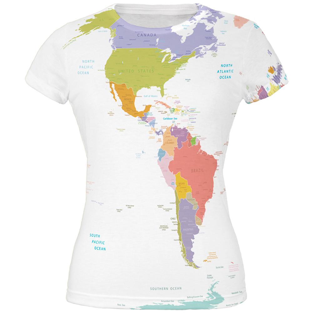 World Traveler Global Map All Over Juniors T-Shirt Juniors T-Shirts Old Glory 2XL Multi 