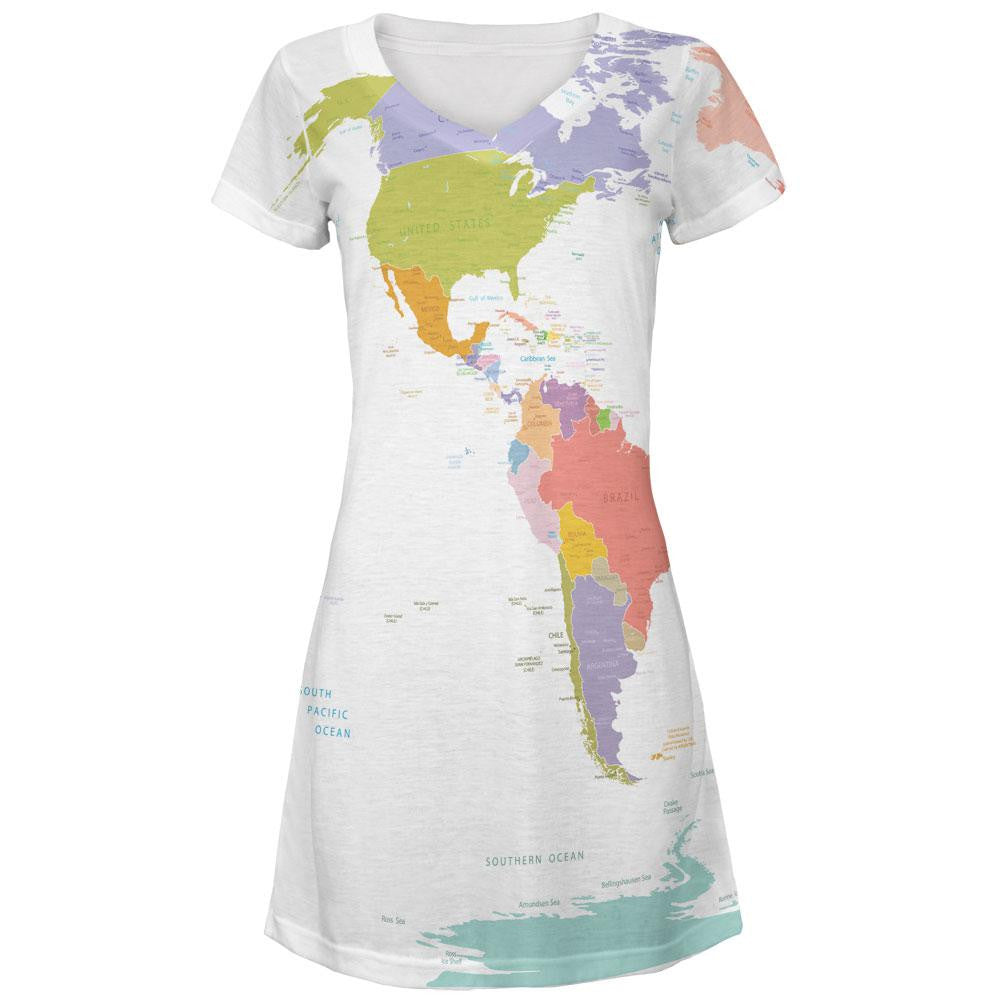 World Traveler Global Map All Over Juniors V-Neck Dress Juniors Dresses Old Glory LG Multi 