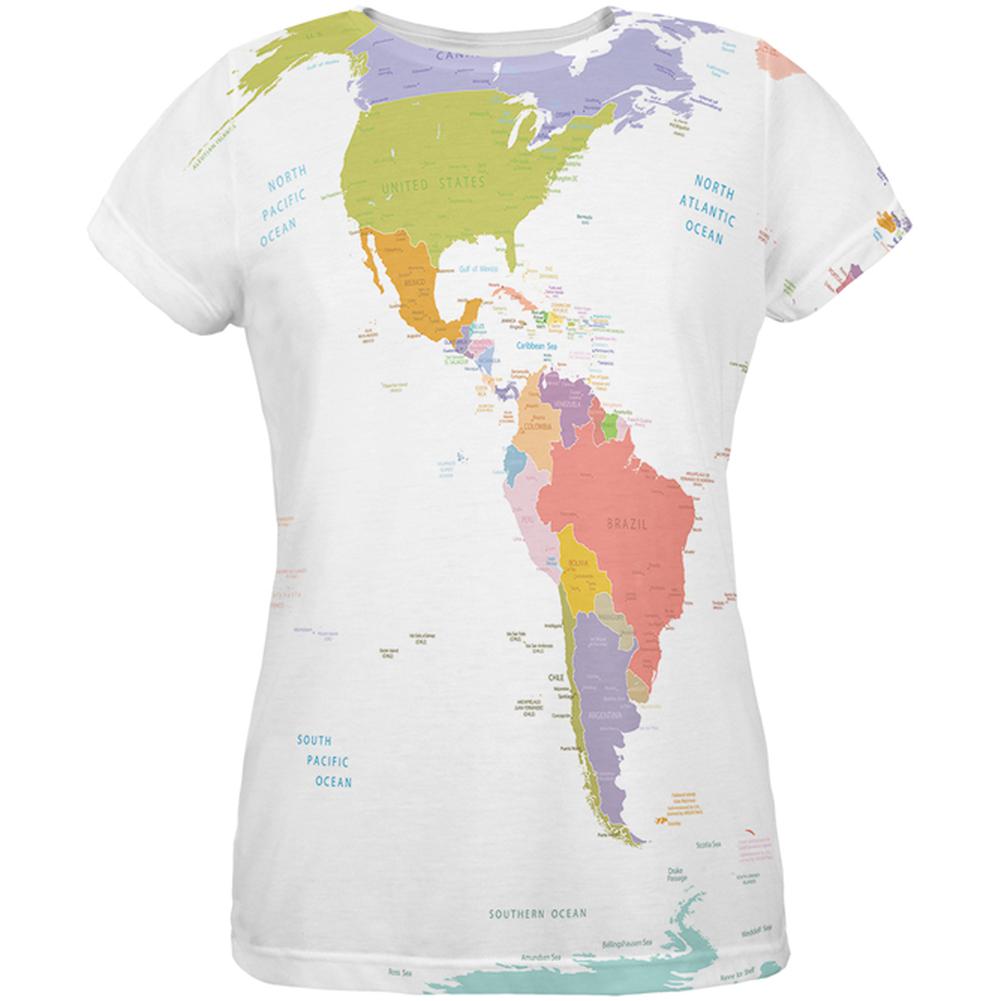 World Traveler Global Map All Over Womens T-Shirt Women's T-Shirts Old Glory 2XL Multi 