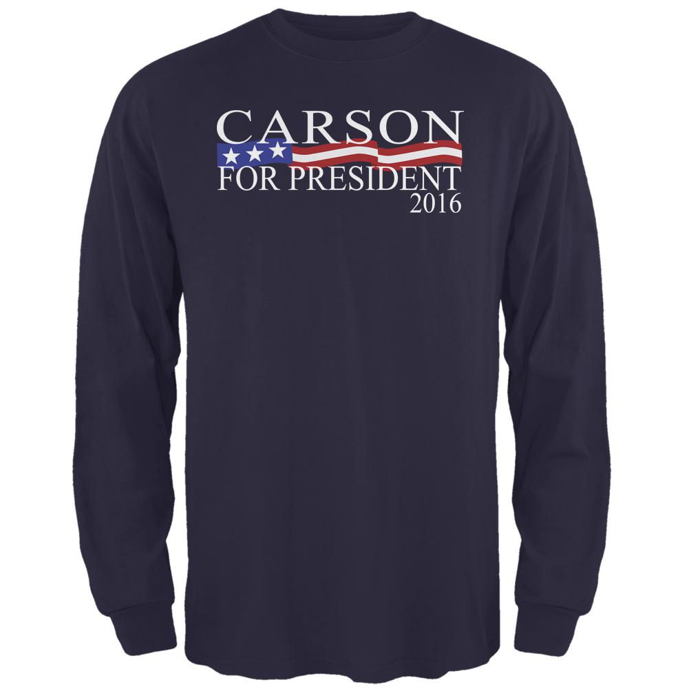 Election 2016 President Ben Carson Navy Adult Long Sleeve T-Shirt Men's Long Sleeves Old Glory 2XL Blue 