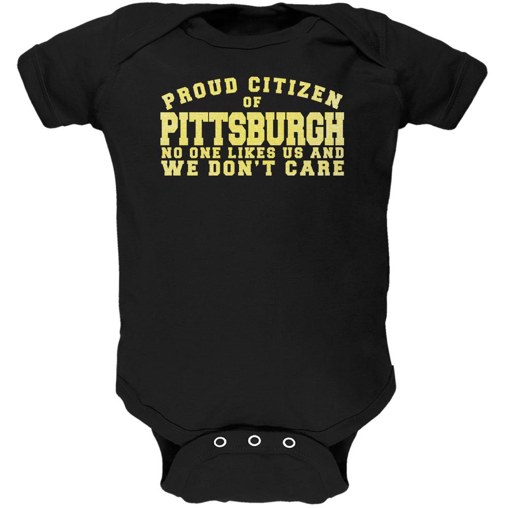 Proud No One Likes Pittsburgh Black Soft Baby One Piece Baby One Piece Old Glory 0-3M Black 