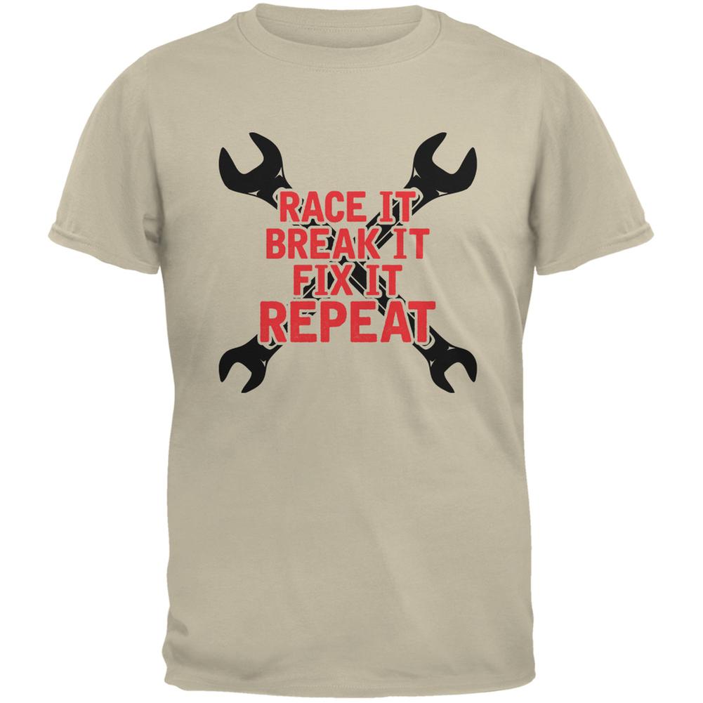Auto Racing Race It Break It Fix It Repeat Sand Adult T-Shirt Men's T-Shirts Old Glory 2XL Beige 