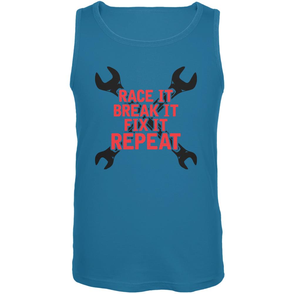 Auto Racing Race It Break It Fix It Repeat Turquoise Adult Tank Top Men's Tank Tops Old Glory 2X Blue 