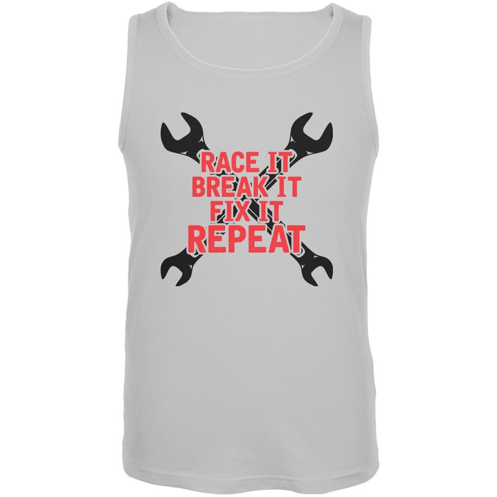 Auto Racing Race It Break It Fix It Repeat White Adult Tank Top Men's Tank Tops Old Glory 2XL White 