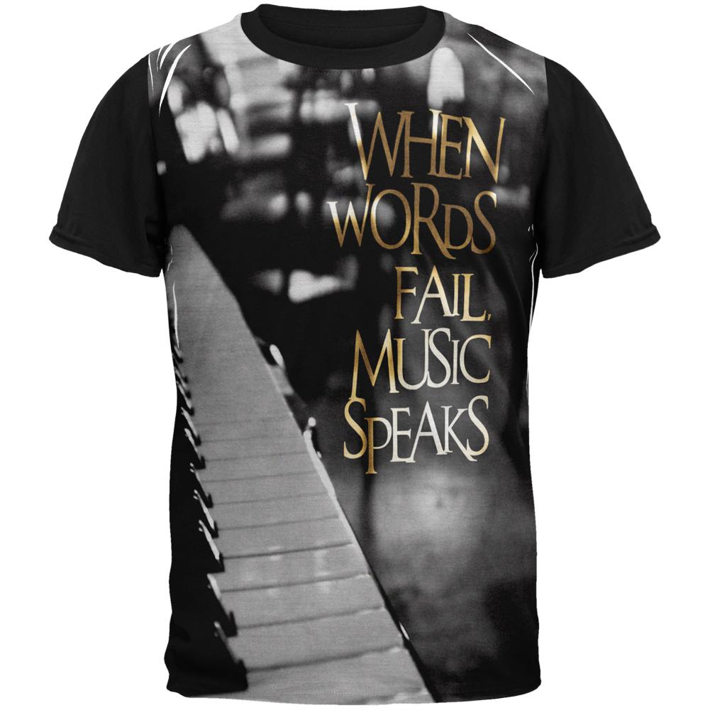 Words Fail Music Speaks Adult Black Back T-Shirt Men's T-Shirts Old Glory LG Multi 