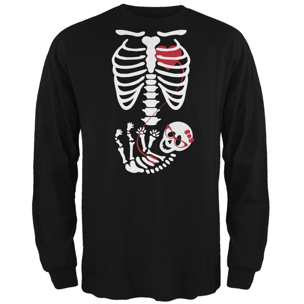 Halloween Baby Geek Girl Glasses Skeleton Black Adult Long Sleeve T-Shirt Men's Long Sleeves Old Glory SM Black 