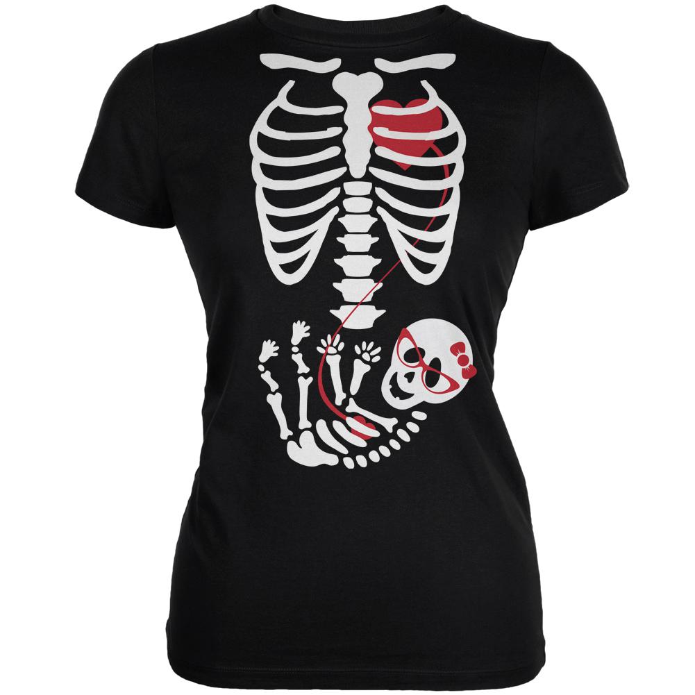 Halloween Baby Geek Girl Glasses Skeleton Black Juniors Soft T-Shirt Juniors T-Shirts Old Glory SM Black 