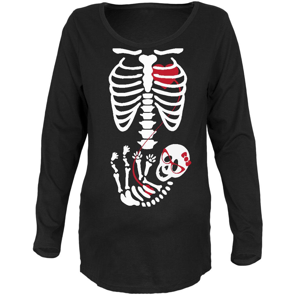 Halloween Baby Geek Girl Glasses Skeleton Black Maternity Soft Long Sleeve T-Shirt Maternity Long Sleeve T-Shirts Old Glory 2XL Black 