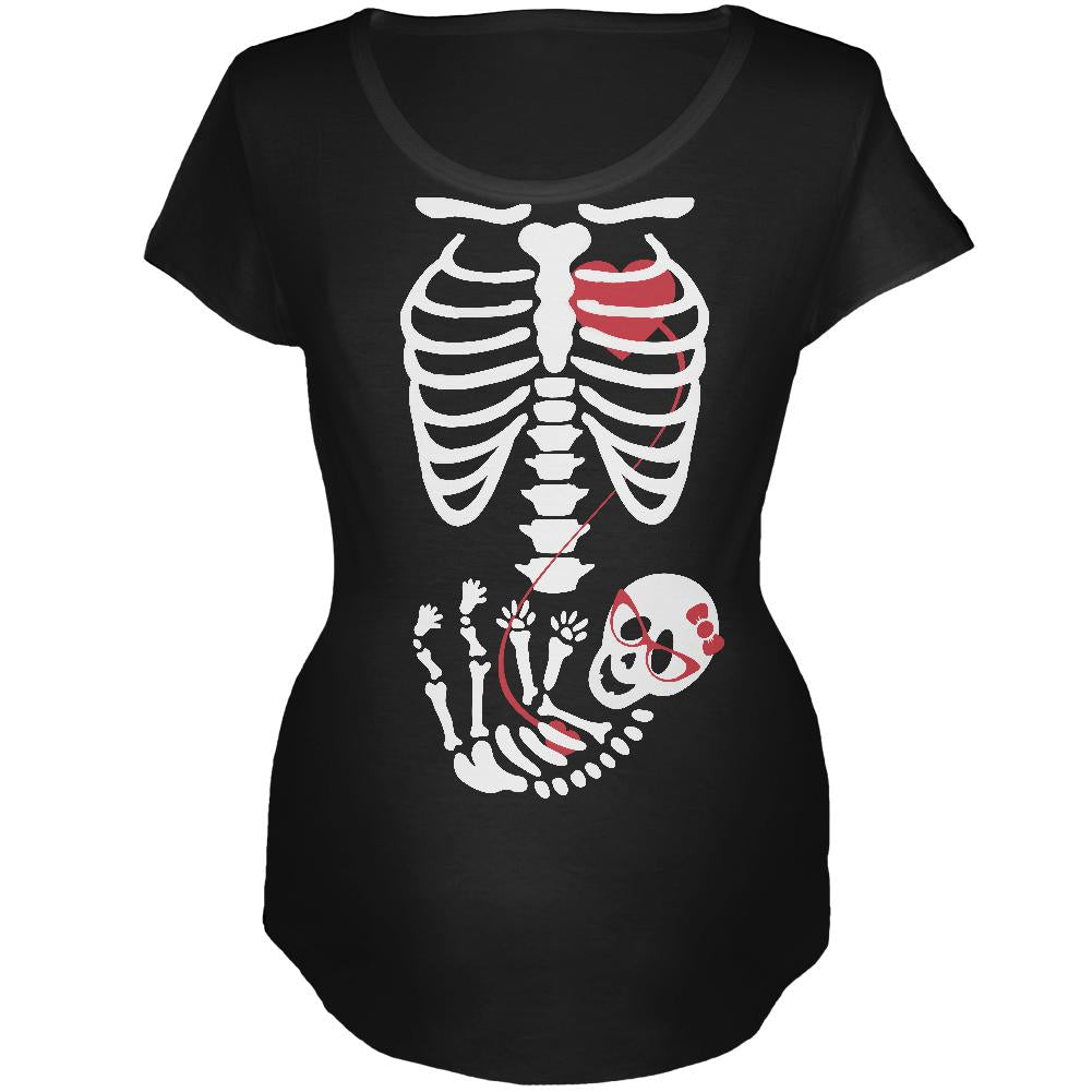 Halloween Baby Geek Girl Glasses Skeleton Black Maternity Soft T-Shirt Maternity T-Shirts Old Glory SM Black 