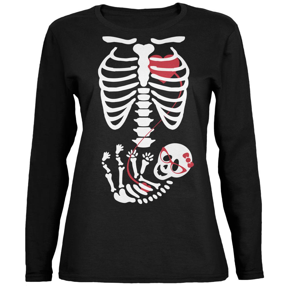 Halloween Baby Geek Girl Glasses Skeleton Black Womens Long Sleeve T-Shirt Women's Long Sleeves Old Glory SM Black 