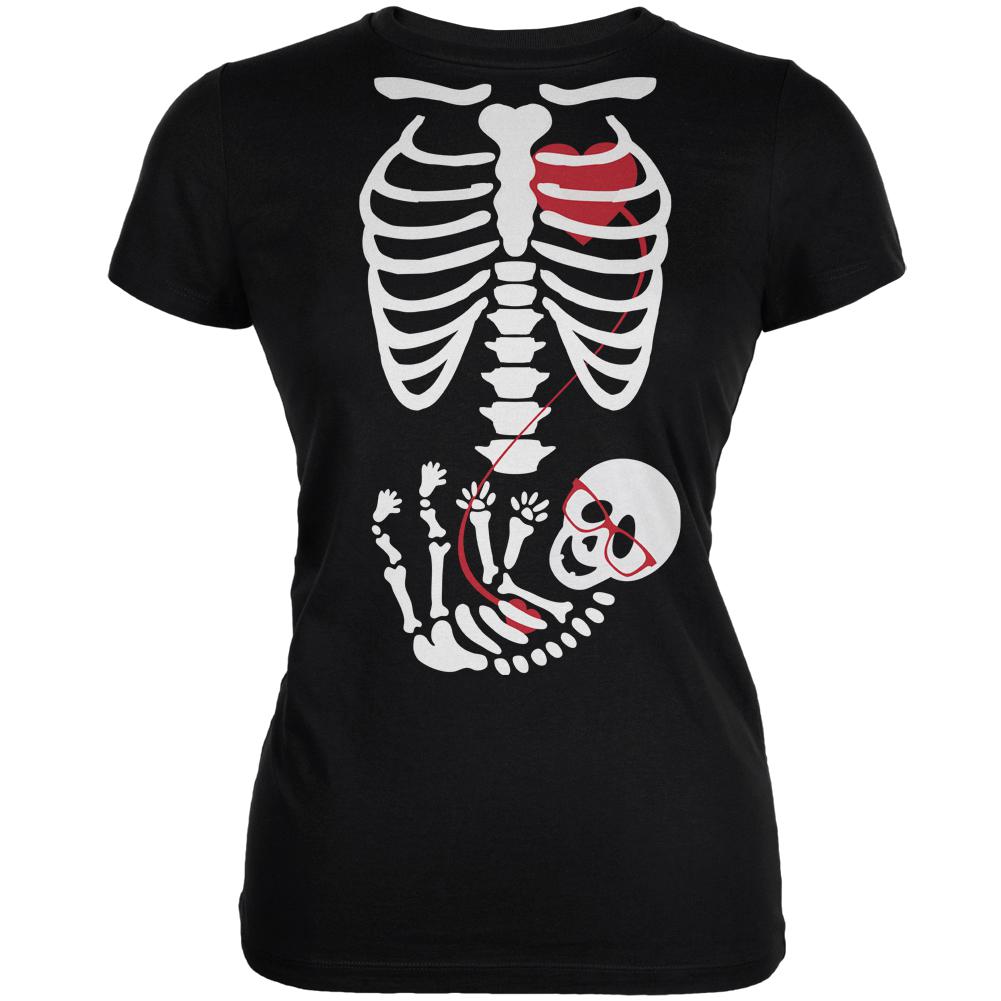 Halloween Baby Geek Glasses Skeleton Black Juniors Soft T-Shirt Juniors T-Shirts Old Glory SM Black 