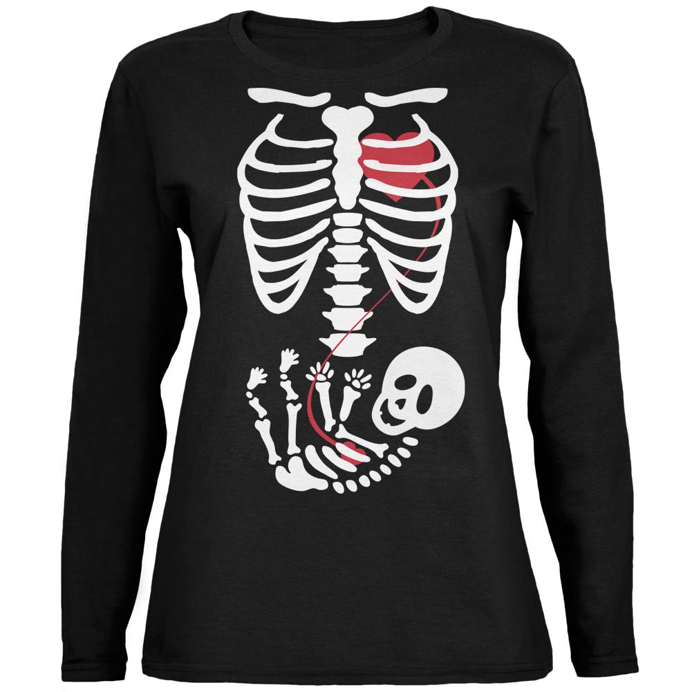 Halloween Baby Skeleton Black Womens Long Sleeve T-Shirt Women's Long Sleeves Old Glory 2XL Black 