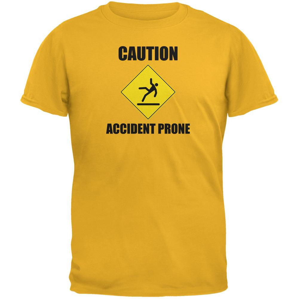 Caution Accident Prone Gold Adult T-Shirt Men's T-Shirts Old Glory 2XL Yellow 