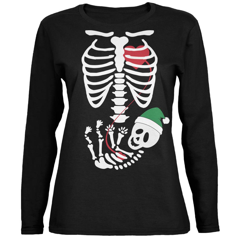 Halloween Elf Baby Skeleton Black Womens Long Sleeve T-Shirt Women's Long Sleeves Old Glory 2XL Black 