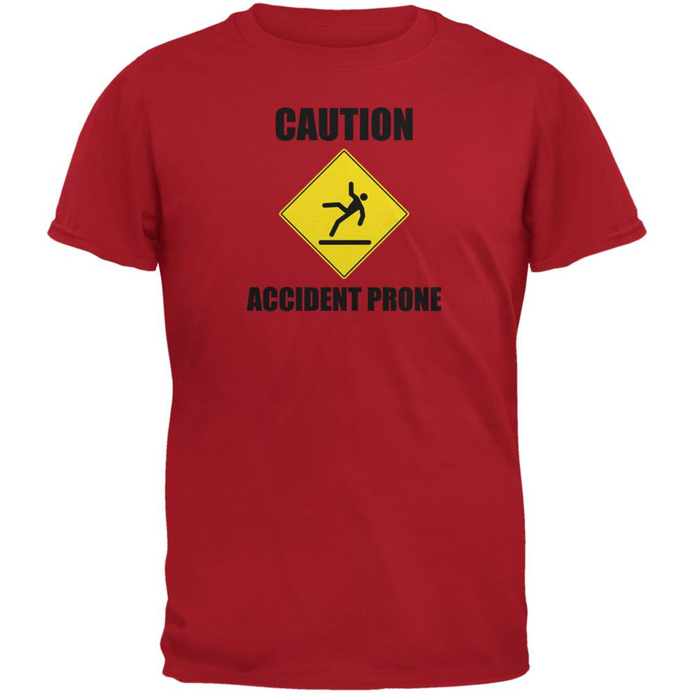 Caution Accident Prone Red Adult T-Shirt Men's T-Shirts Old Glory 2XL Red 