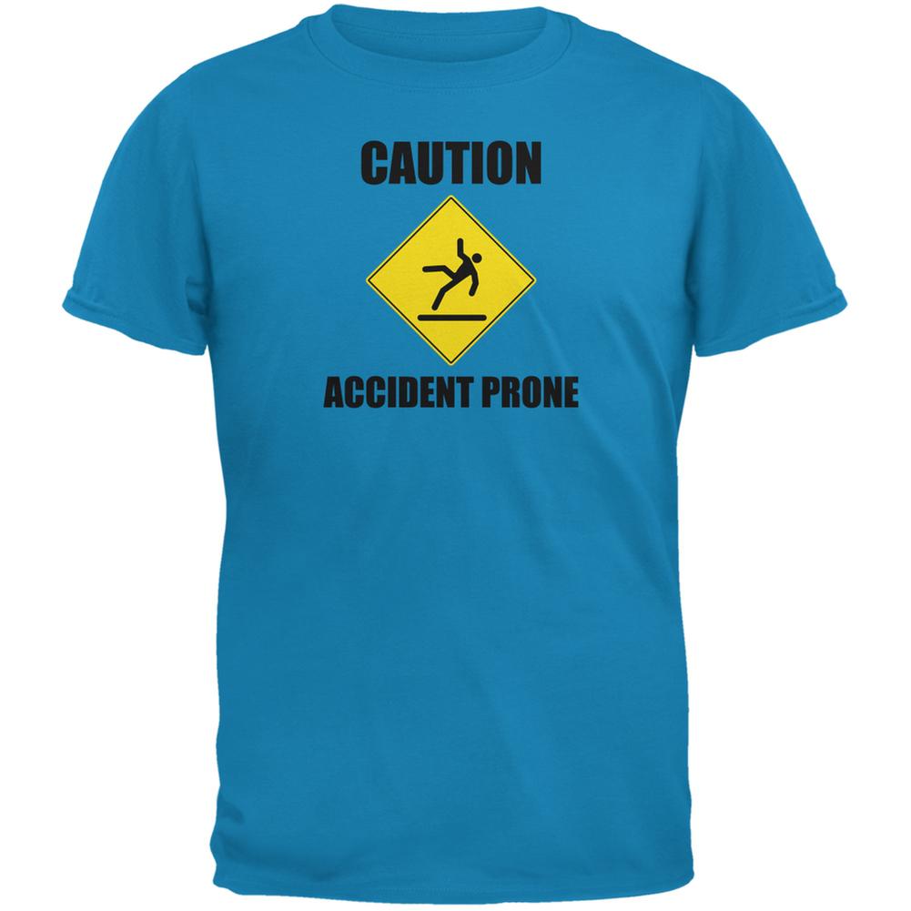 Caution Accident Prone Sapphire Blue Adult T-Shirt Men's T-Shirts Old Glory 2XL Blue 