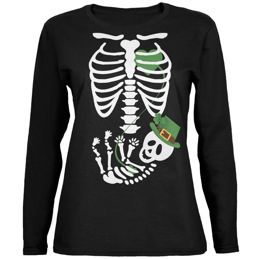 Halloween Irish Baby Skeleton Black Womens Long Sleeve T-Shirt Women's Long Sleeves Old Glory 2XL Black 