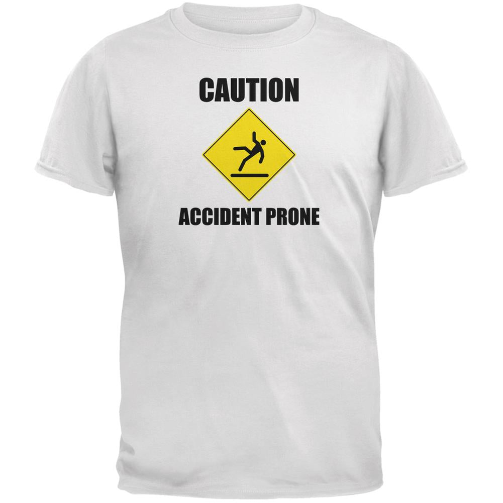 Caution Accident Prone White Adult T-Shirt Men's T-Shirts Old Glory 2XL White 