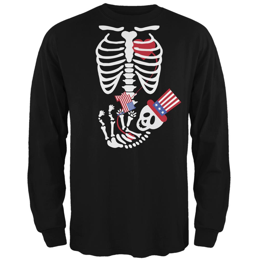 Halloween July Fourth Baby Skeleton Black Adult Long Sleeve T-Shirt Men's Long Sleeves Old Glory 2XL Black 