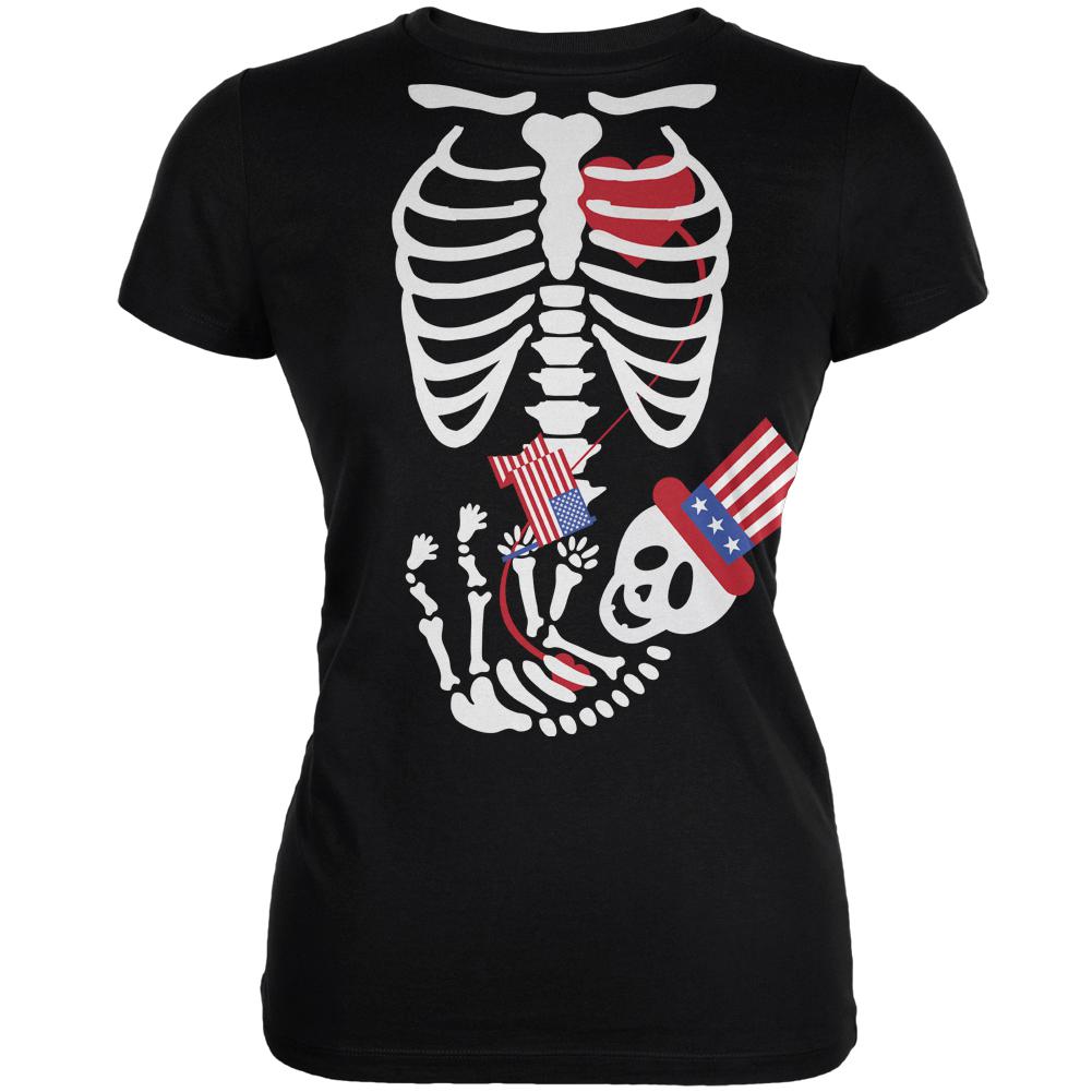 Halloween July Fourth Baby Skeleton Black Juniors Soft T-Shirt Juniors T-Shirts Old Glory 2XL Black 