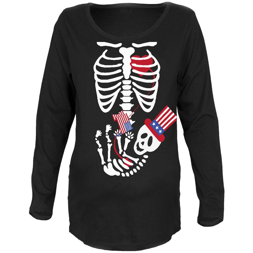 Halloween July Fourth Baby Skeleton Black Maternity Soft Long Sleeve T-Shirt Maternity Long Sleeve T-Shirts Old Glory 2XL Black 