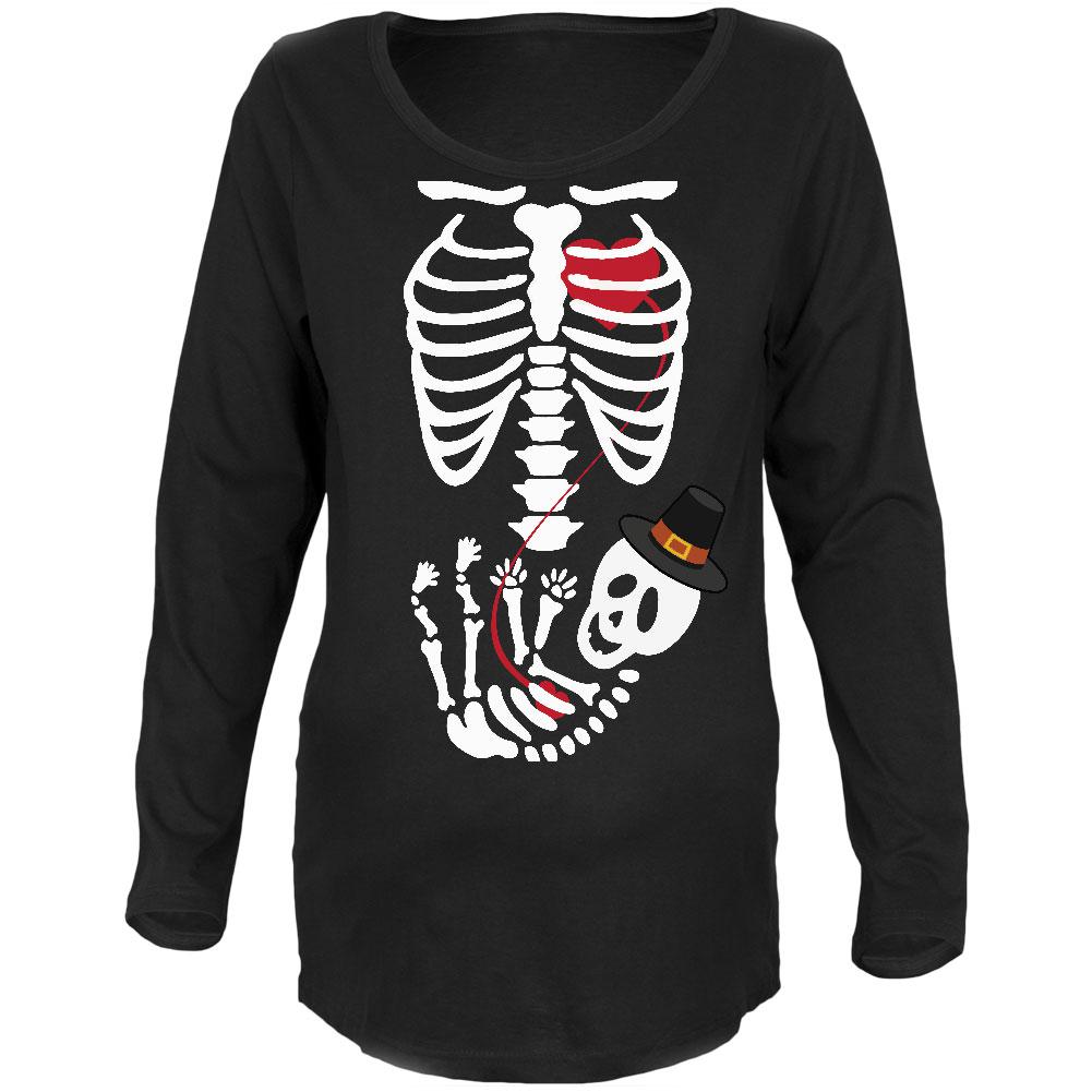 Halloween Pilgrim Baby Skeleton Black Maternity Soft Long Sleeve T-Shirt Maternity Long Sleeve T-Shirts Old Glory 2XL Black 