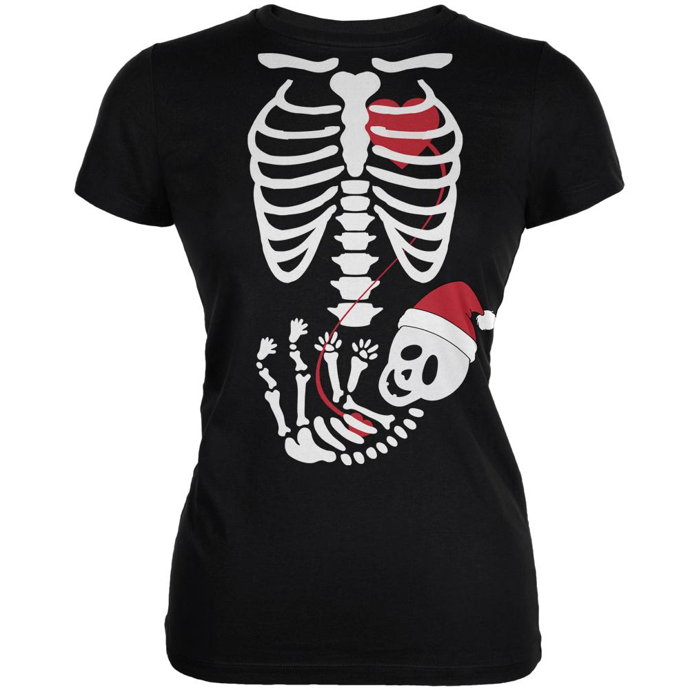 Halloween Santa Baby Skeleton Black Juniors Soft T-Shirt Juniors T-Shirts Old Glory 2XL Black 