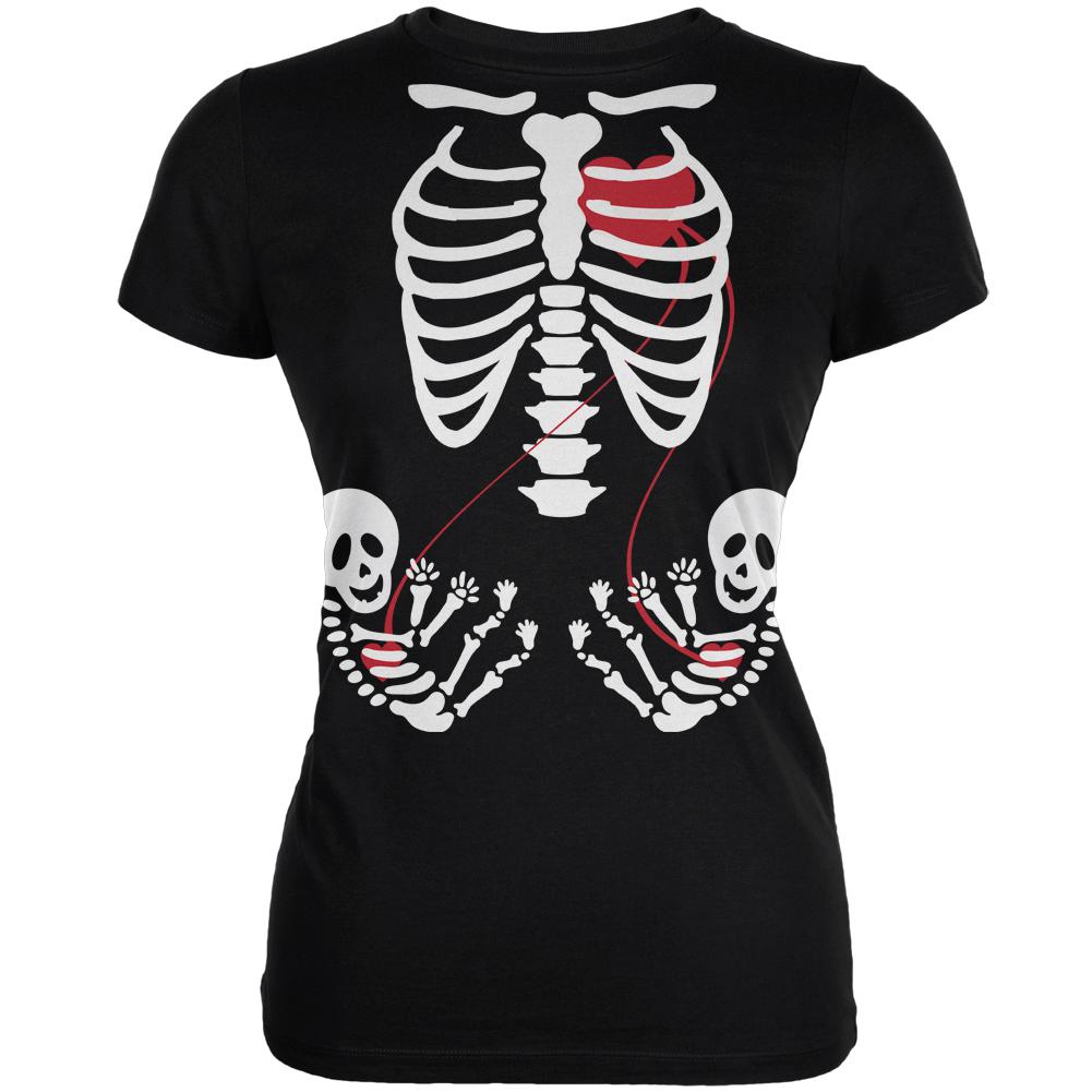 Halloween Twin Baby Skeletons Black Juniors Soft T-Shirt Juniors T-Shirts Old Glory 2XL Black 