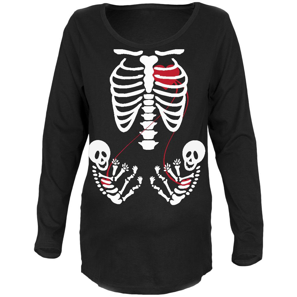 Halloween Twin Baby Skeletons Black Maternity Soft Long Sleeve T-Shirt Maternity Long Sleeve T-Shirts Old Glory 2XL Black 