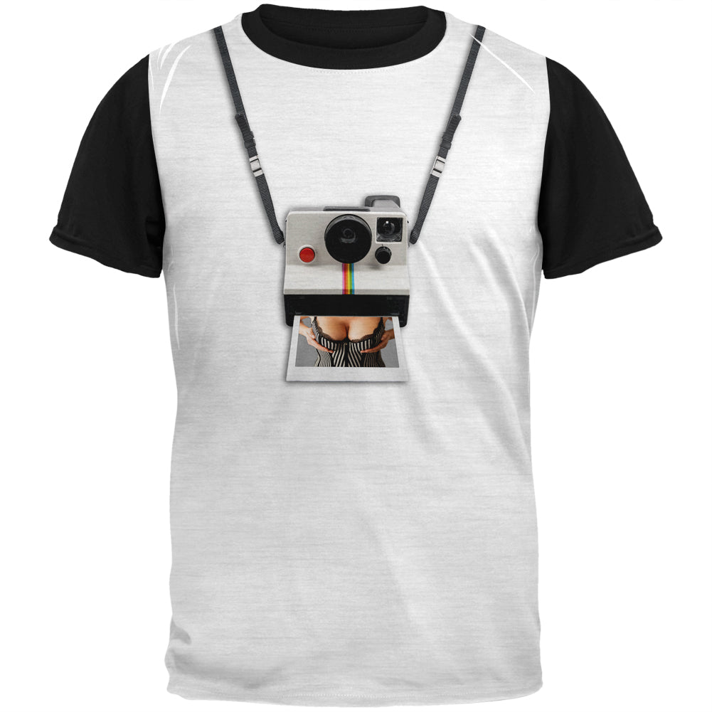 Halloween Pervert with a Camera Costume Adult Black Back T-Shirt Men's T-Shirts Old Glory SM Multi 