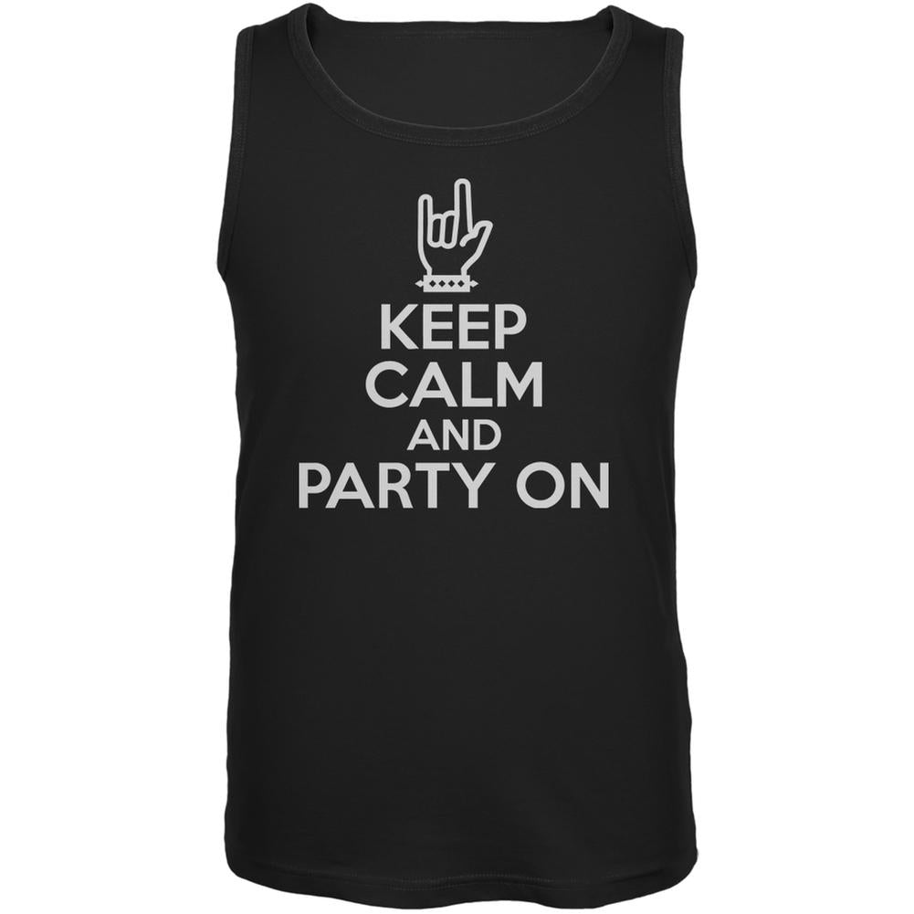 Keep Calm Party On Black Adult Tank Top Men's Tank Tops Old Glory SM Black 