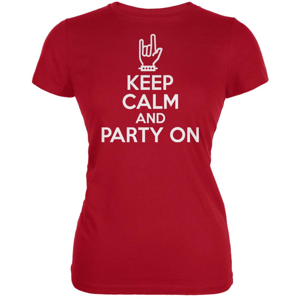 Keep Calm Party On Red Juniors Soft T-Shirt Juniors T-Shirts Old Glory SM Red 