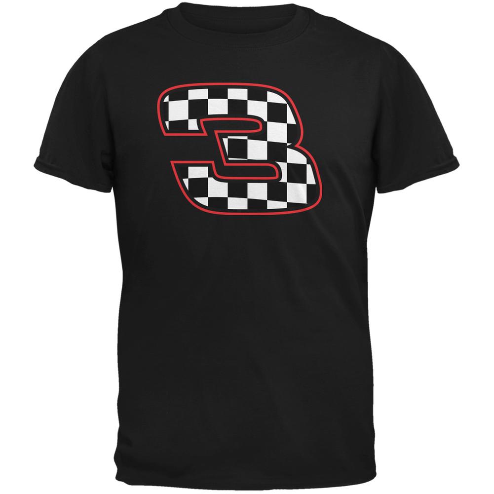Racing Number 3 Checkered Flag Black Adult T-Shirt Men's T-Shirts Old Glory 2XL Black 