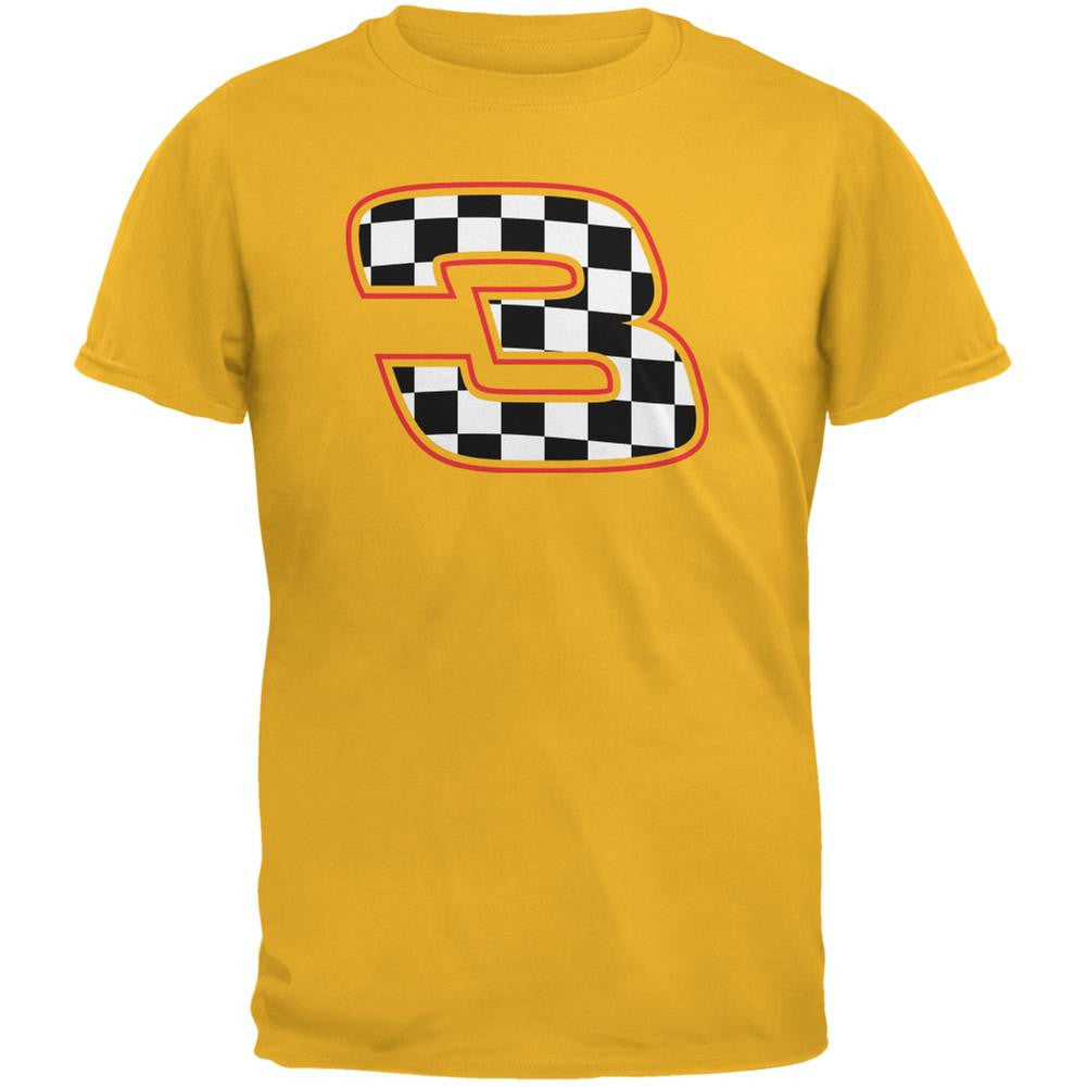Racing Number 3 Checkered Flag Gold Adult T-Shirt Men's T-Shirts Old Glory 2XL Yellow 