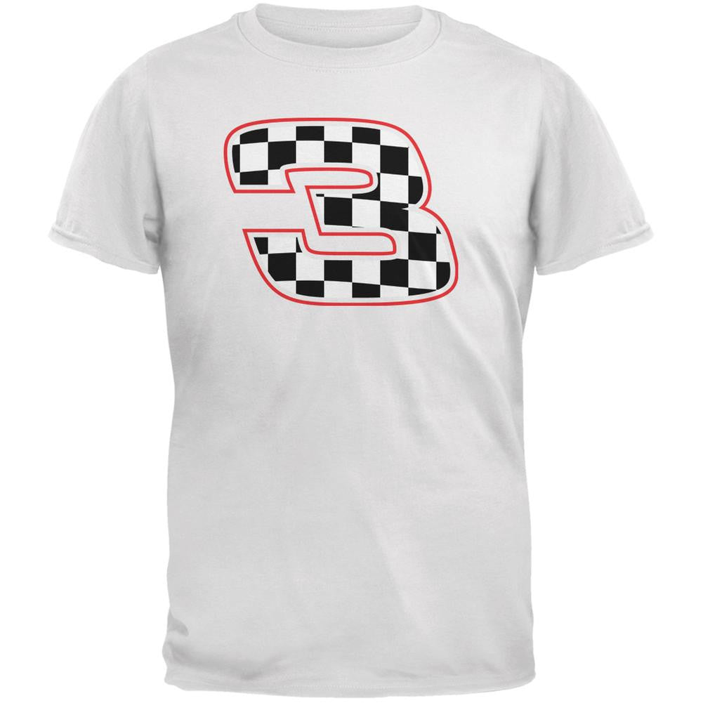 Racing Number 3 Checkered Flag White Adult T-Shirt Men's T-Shirts Old Glory 2XL White 