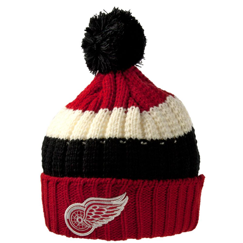 Detroit Red Wings - Logo Slope Adult Pom Pom Knit Hat Knit Hats Old Glory OS Multicoloured 