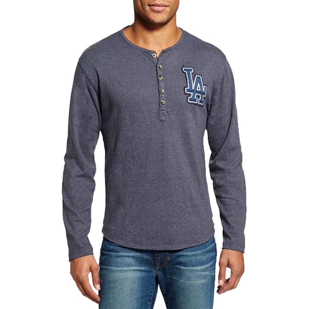 Los Angeles Dodgers - Chest Logo Primo Adult Henley Long Sleeve T-Shirt Men's Long Sleeves Los Angeles Dodgers SM Blue