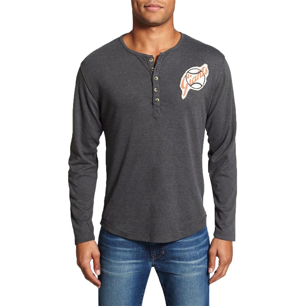 San Francisco Giants - Chest Logo Primo Adult Henley Long Sleeve T-Shirt Men's Long Sleeves San Francisco Giants 2XL Black 