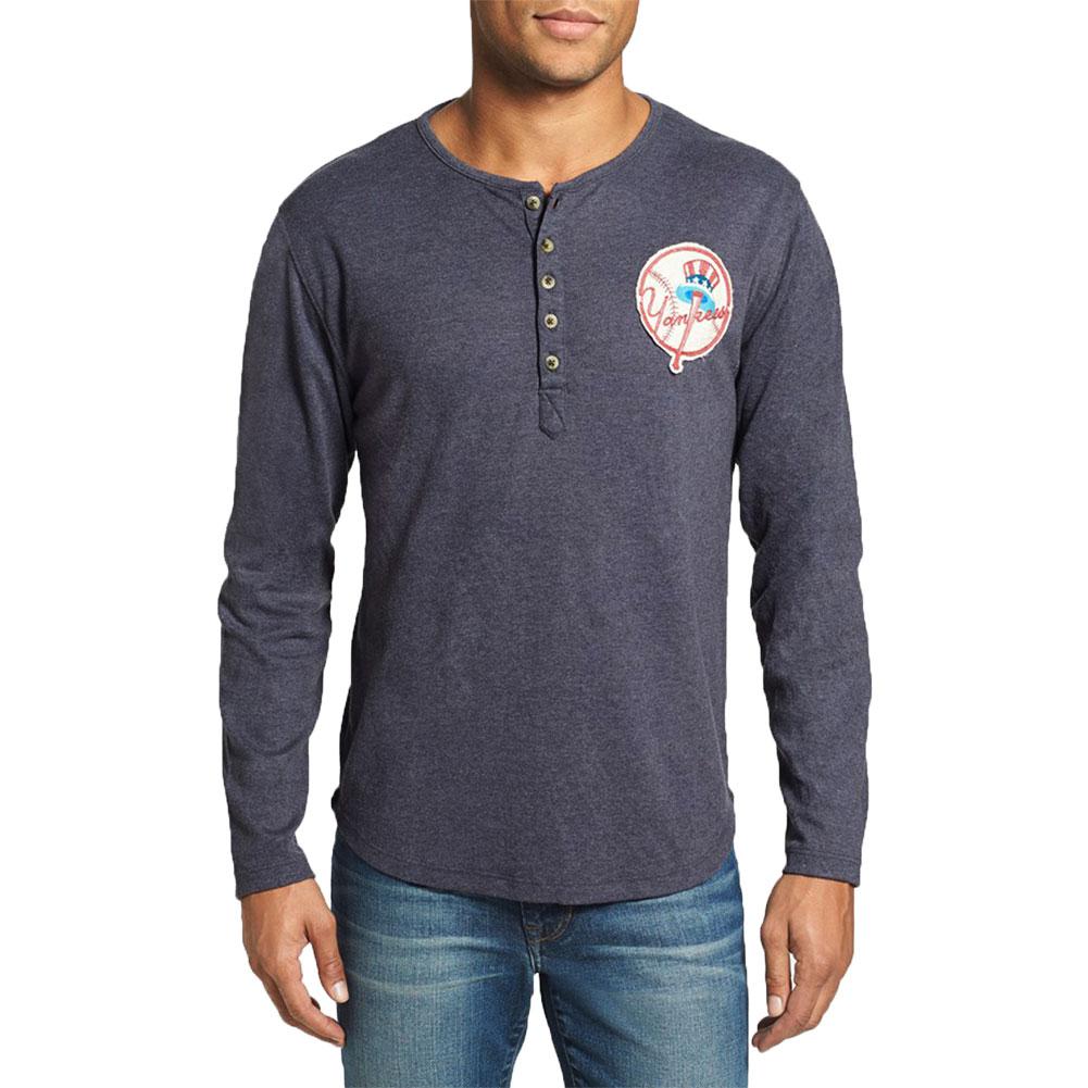 New York Yankees - Chest Logo Primo Adult Henley Long Sleeve T-Shirt Men's Long Sleeves New York Yankees SM Blue 