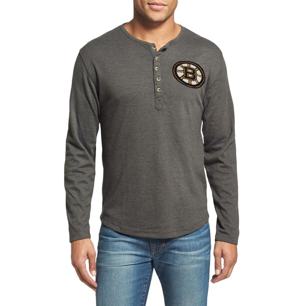 Boston Bruins - Chest Logo Primo Adult Henley Long Sleeve T-Shirt Men's Long Sleeves Boston Bruins 2XL Black 