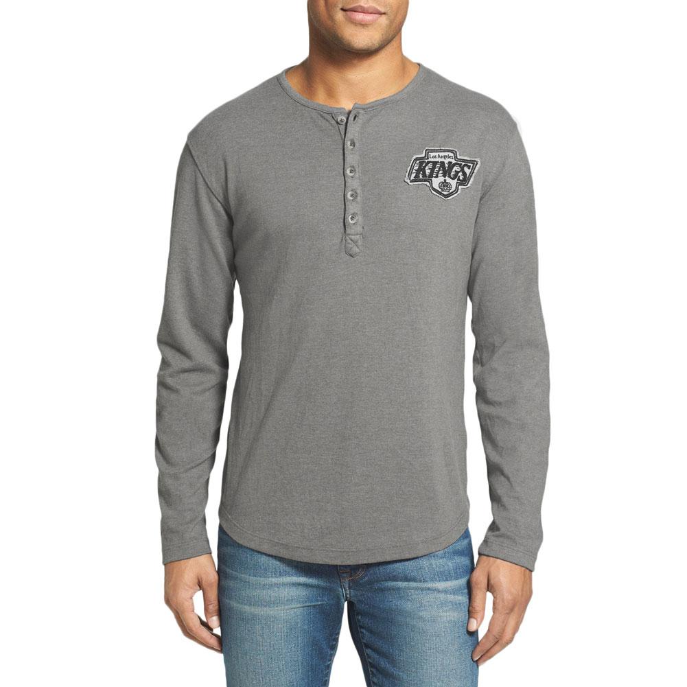 Los Angeles Kings - Chest Logo Primo Adult Henley Long Sleeve T-Shirt Men's Long Sleeves Los Angeles Kings MD Grey 