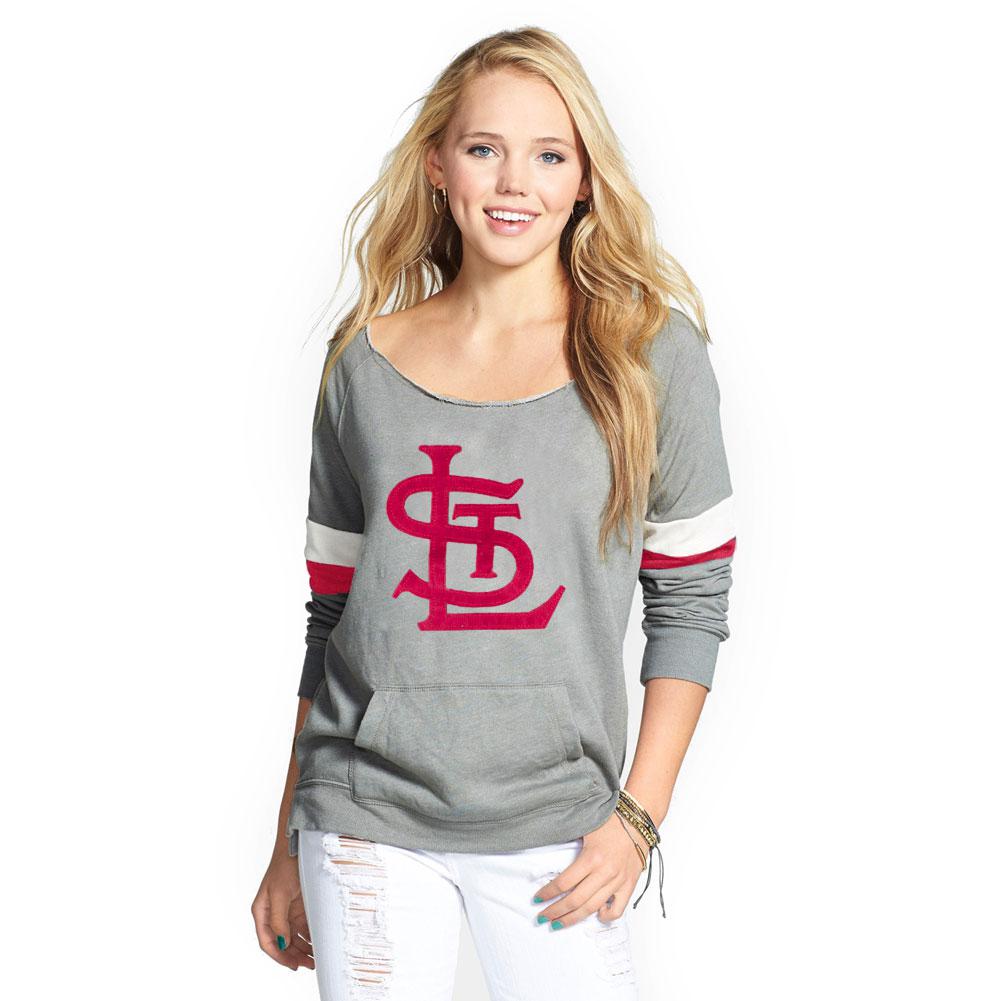 St Louis Cardinals - Logo Deal Juniors Scoop Neck Pocket Sweatshirt Juniors T-Shirts St. Louis Cardinals SM Grey