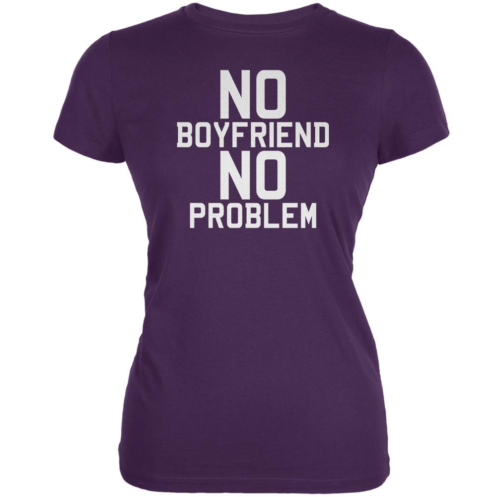 No Boyfriend No Problem Purple Juniors Soft T-Shirt Juniors T-Shirts Old Glory 2XL Purple 