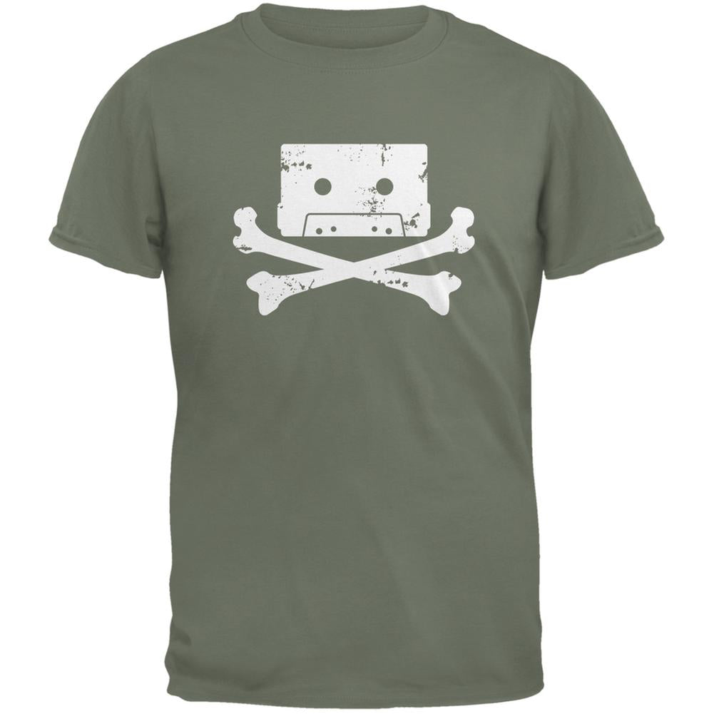 Cassette Tape & Crossbones Military Green Adult T-Shirt Men's T-Shirts Old Glory 2XL Green 